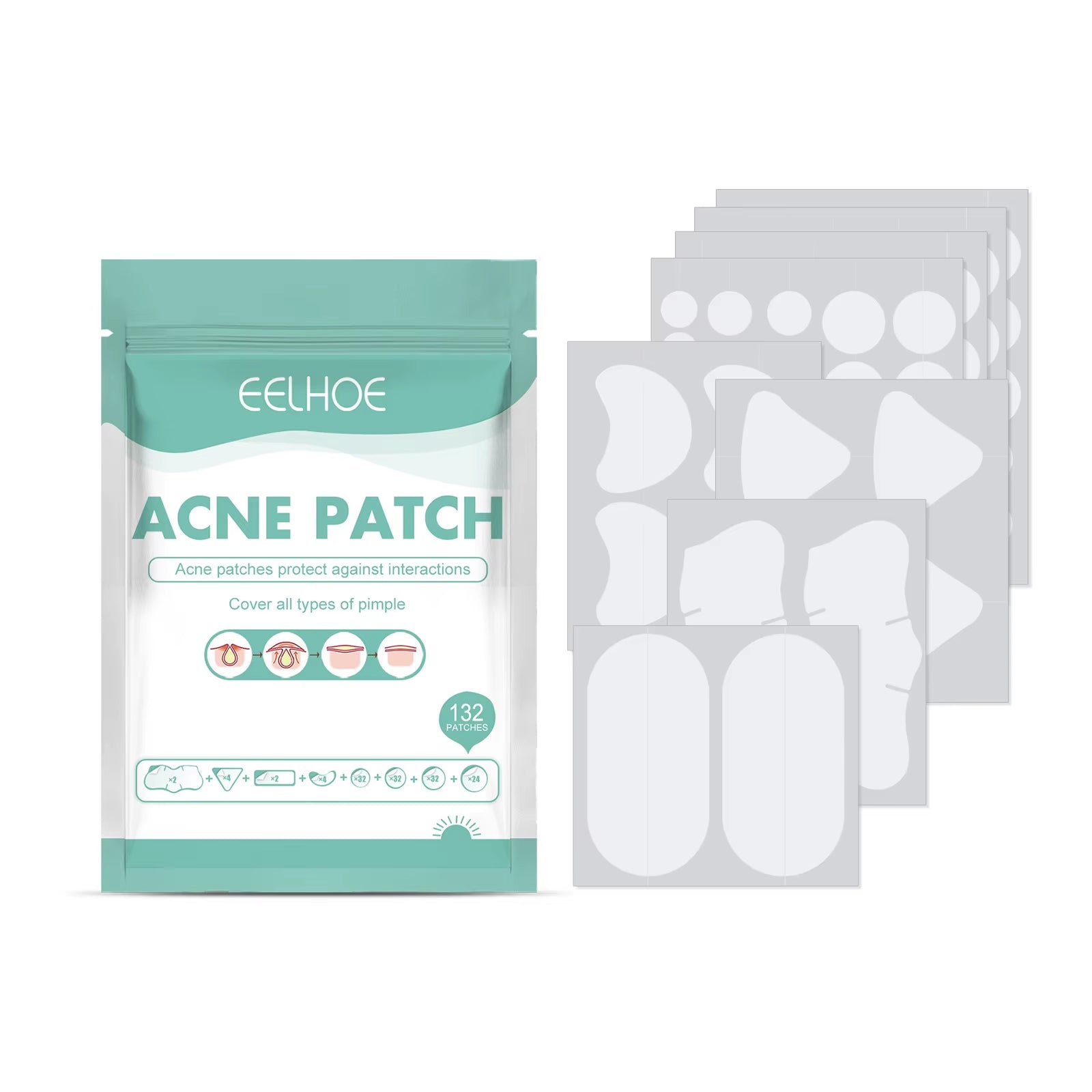 132Pcs Acne Pimple Patches Acne Stickers Spot Invisible Concealer Acne Patch Blemish Facial Mask Hydrocolloid Blackhead Remover
